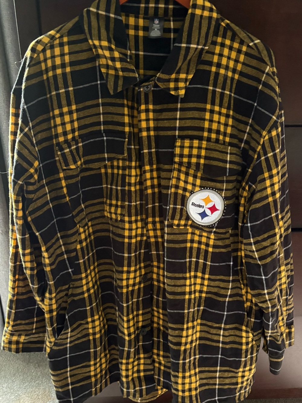NFL Pittsburgh Steelers Black and Gold Plaid Flannel Shirt Jacket
